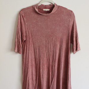 Mock collar rust above knee dress